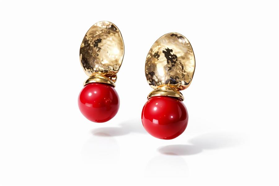 Emily Kırmızı - Gold Yuvarlak Küpe